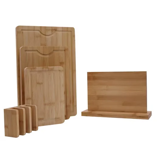LACERS Bambus Schneidebrett-Set 4-tlg mit Magnet-Messerblock