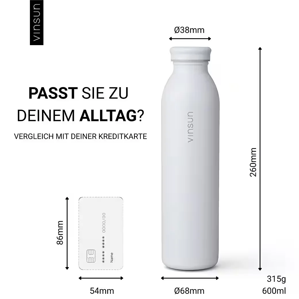 VINSUN Thermoflasche Edelstahl 600 ml doppelwandig BPA frei