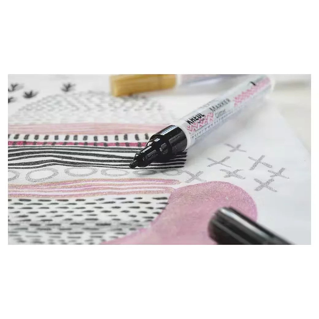 KREUL Textilmarker Glitter Medium 2-4 mm, 5er Set im Kartonetui