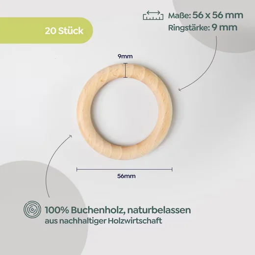 CANDINI Bastelperlen Holzringe aus Buchenholz für Basteln und Makramee