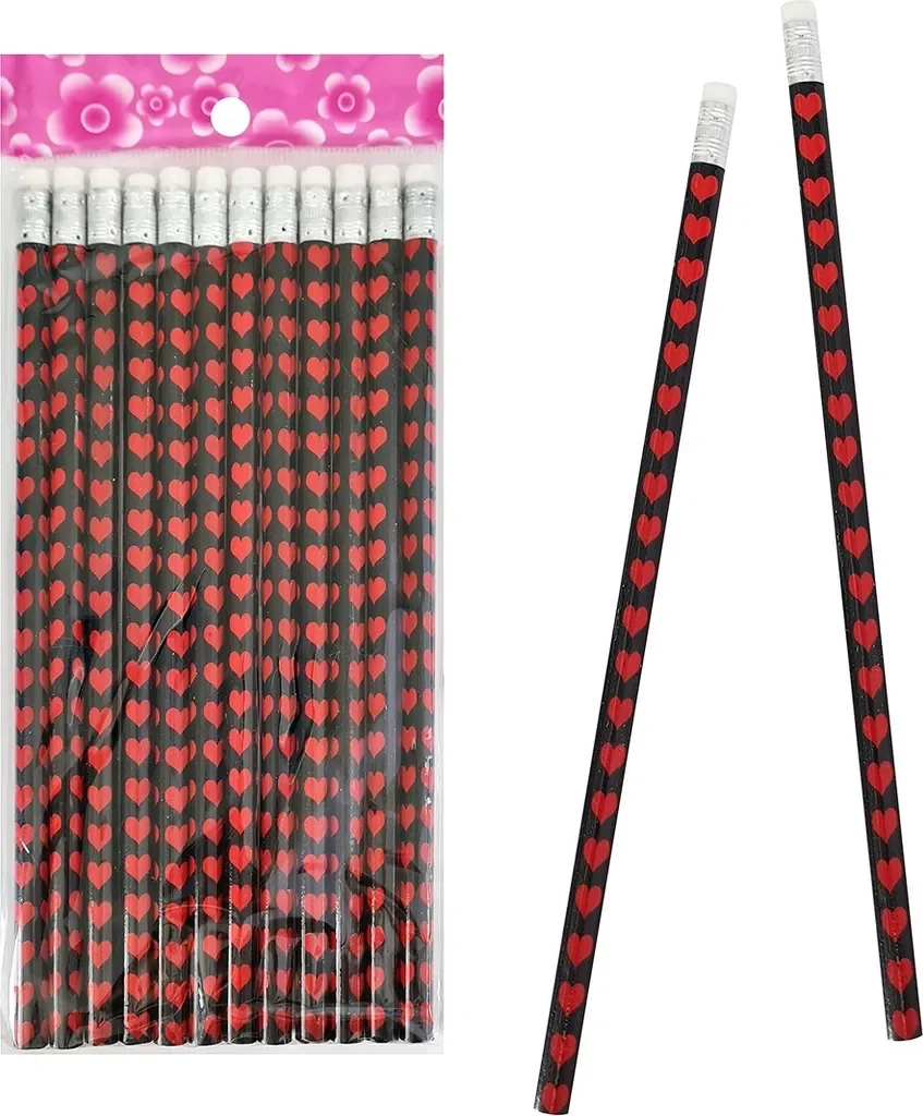 12er Set Bleistifte Herz mit Radiergummi ca. 19 cm