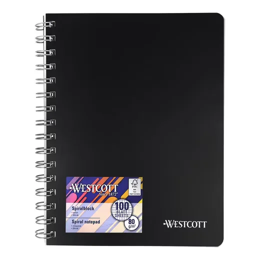 WESTCOTT Notizblock A5 kariert, 200 Seiten, perforiert, Spiralbindung