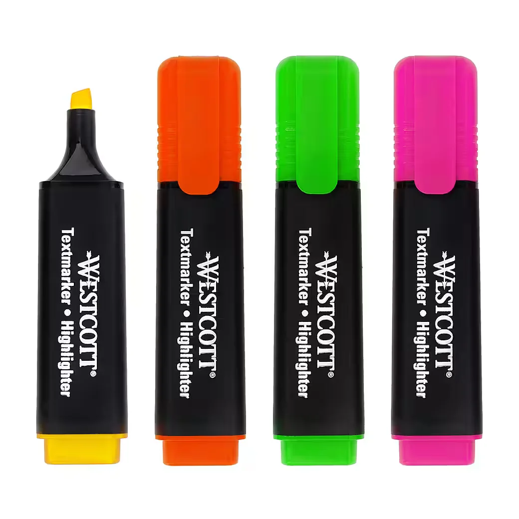 WESTCOTT Textmarker Set 4 Stück Highlighter in 4 leuchtenden Farben