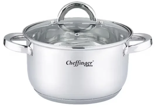 CHEFFINGER Kochtopf mit Glasdeckel aus Edelstahl für alle Herdarten