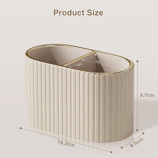 FELIXLEO Stiftehalter Organizer oval PU Leder 2 Fächer Beige