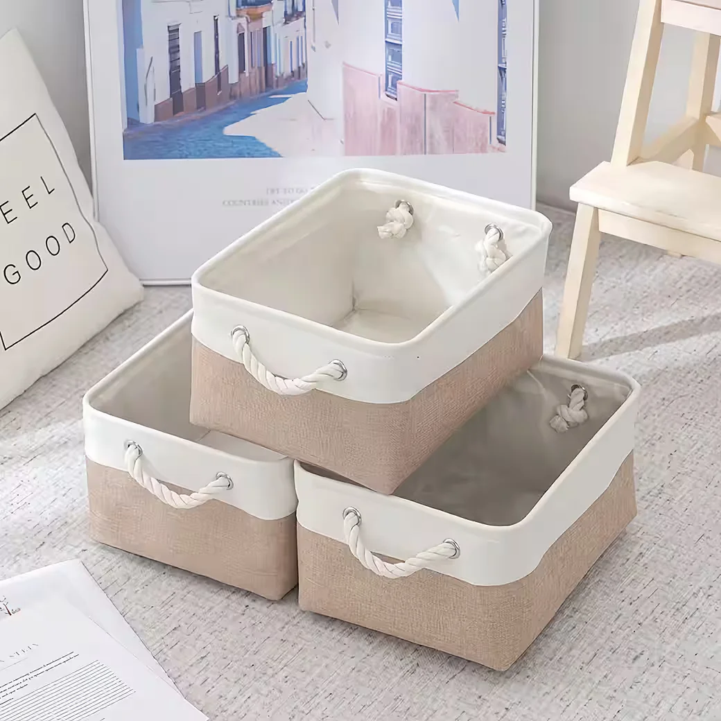 FOUORTUNATE-BEE Aufbewahrungsboxen 3er Set Stoffkörbe mit Baumwollseil