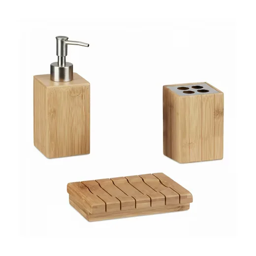 Relaxdays Badaccessoires Bambus Badezimmer 3er Set
