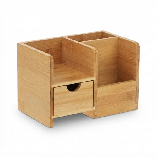 Relaxdays Schreibtisch Organizer Bambus Stiftehalter