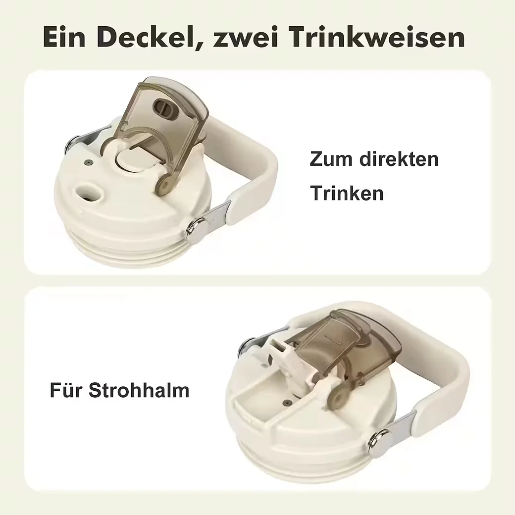 OSTWOLKE Isolierflasche Thermobecher mit Strohhalm und Henkel