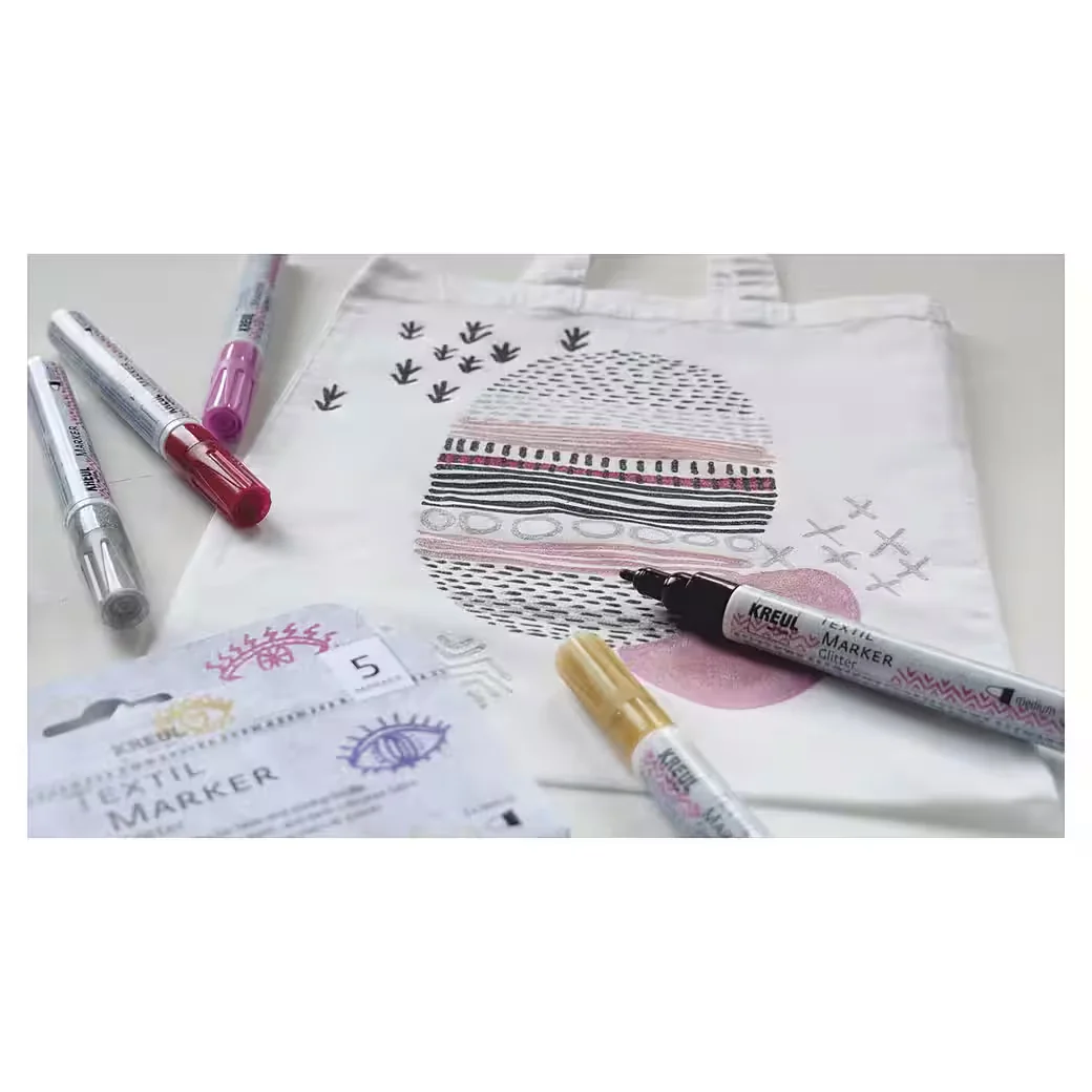 KREUL Textilmarker Glitter Medium 2-4 mm, 5er Set im Kartonetui