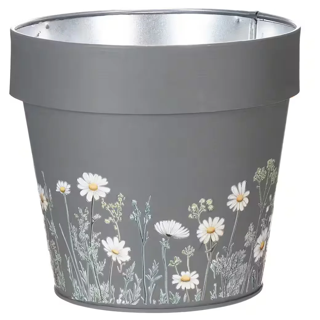 Viana Übertopf Metall-Blumentopf mit Wiesenblumen, 3er-Set Balkon