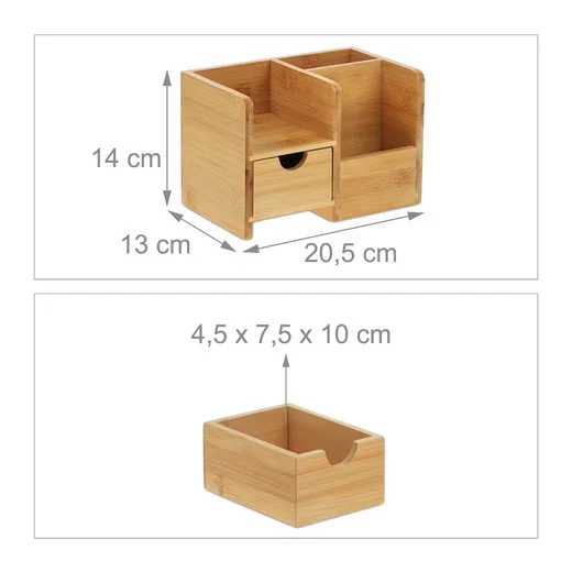 Relaxdays Schreibtisch Organizer Bambus Stiftehalter