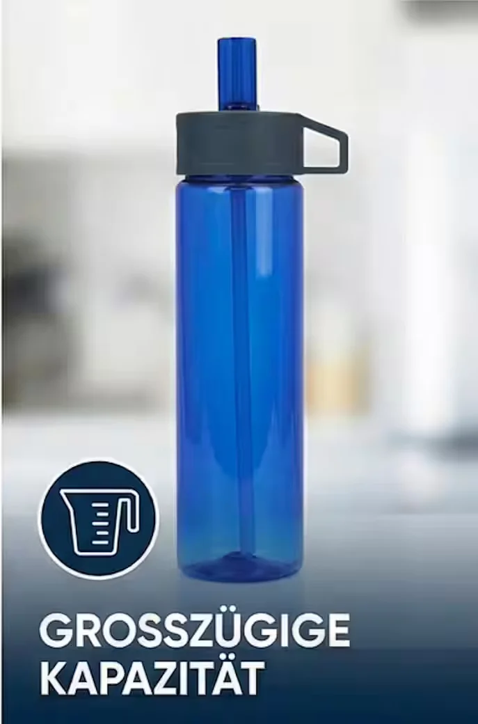 NORSKSKIN Trinkflasche 750 ml mit Trinkhalm, Klappverschluss, BPA-frei