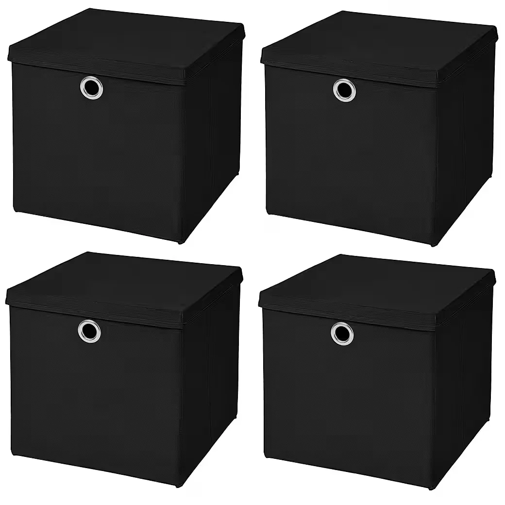 STICKANDSHINE Faltboxen 4er Set 28x28x28 cm mit Deckel für Kallax