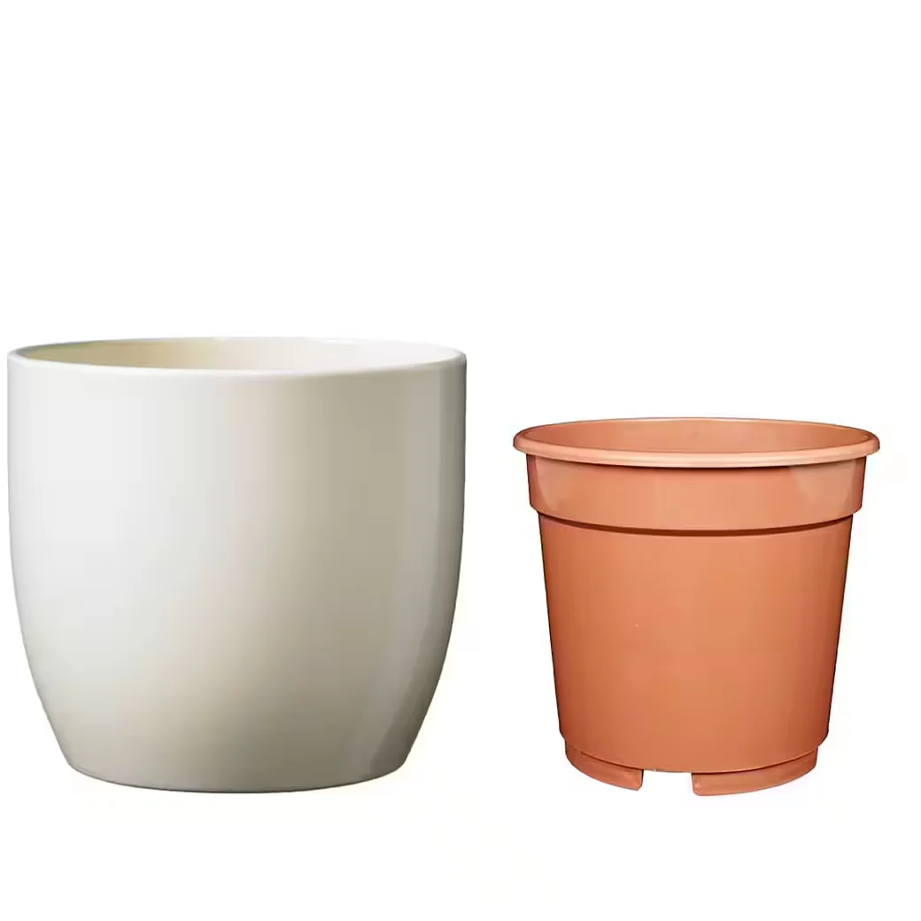 HEIMWERKERCENTER Übertopf Set Keramik Basel 10 cm vanilla 8 cm