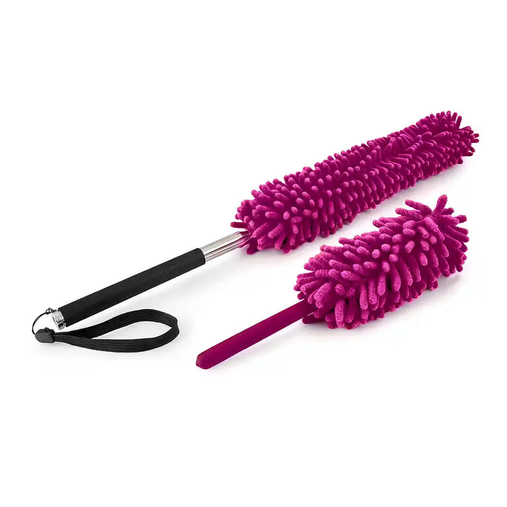FALINGO Staubwedel Chenille waschbar biegsam mit Teleskopstiel 2er Set