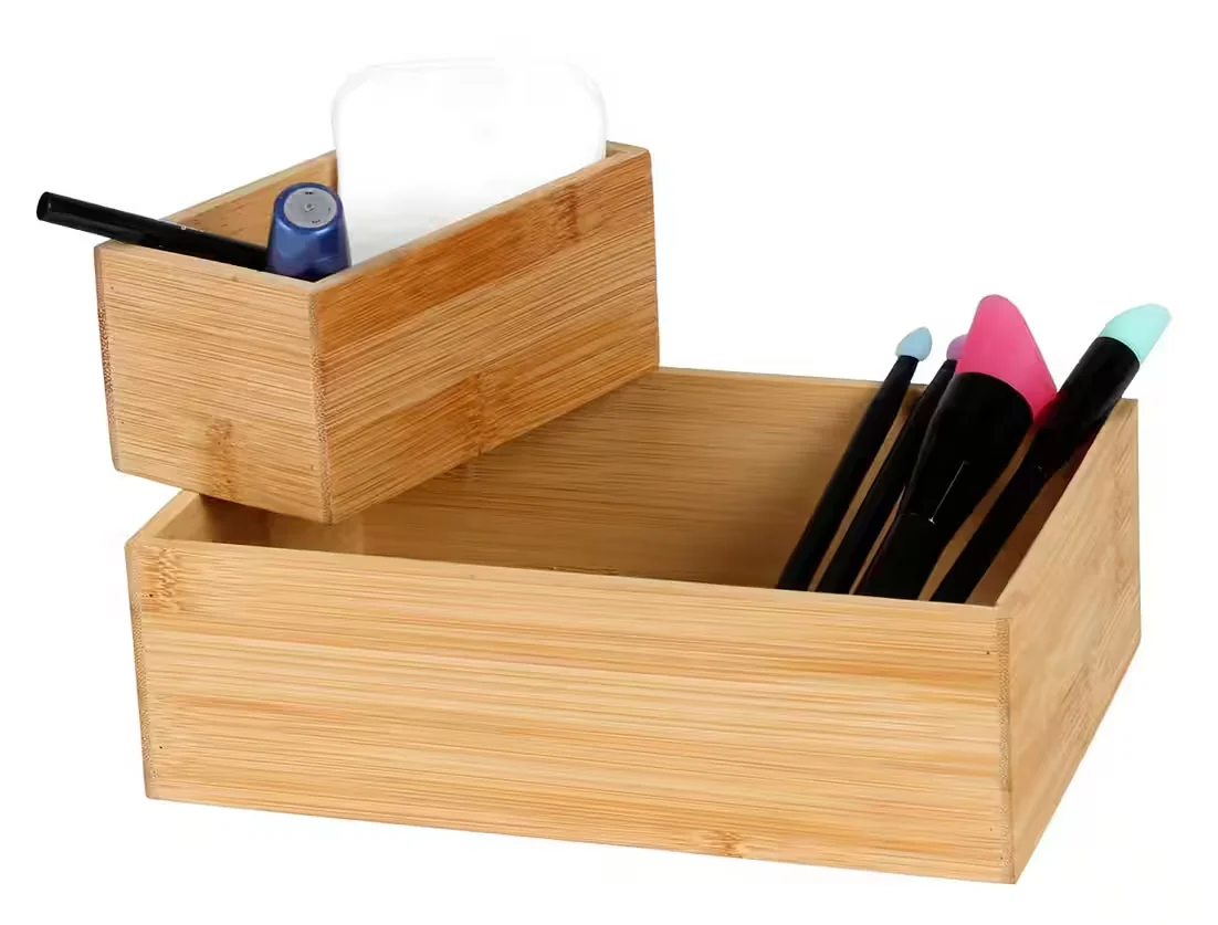 BURI Aufbewahrungsboxen Bambusholz 2er Set für Kosmetik Badezimmer
