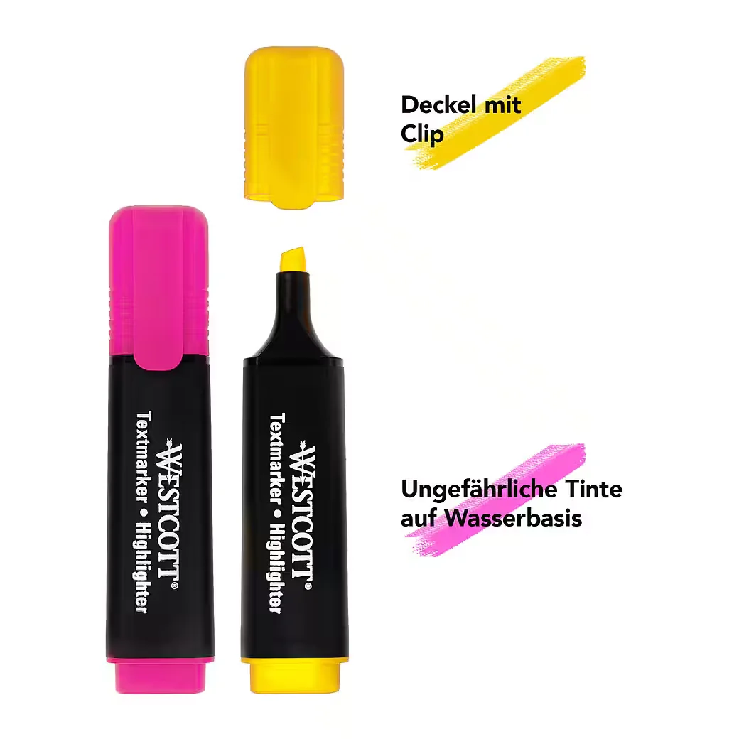 WESTCOTT Textmarker Set 4 Stück Highlighter in 4 leuchtenden Farben