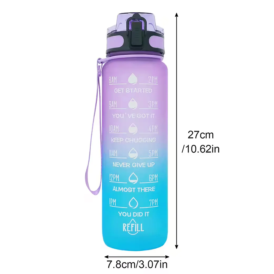 CHICFURN Trinkflasche 946 ml Tritan BPA-frei Strohhalm Zeitskala