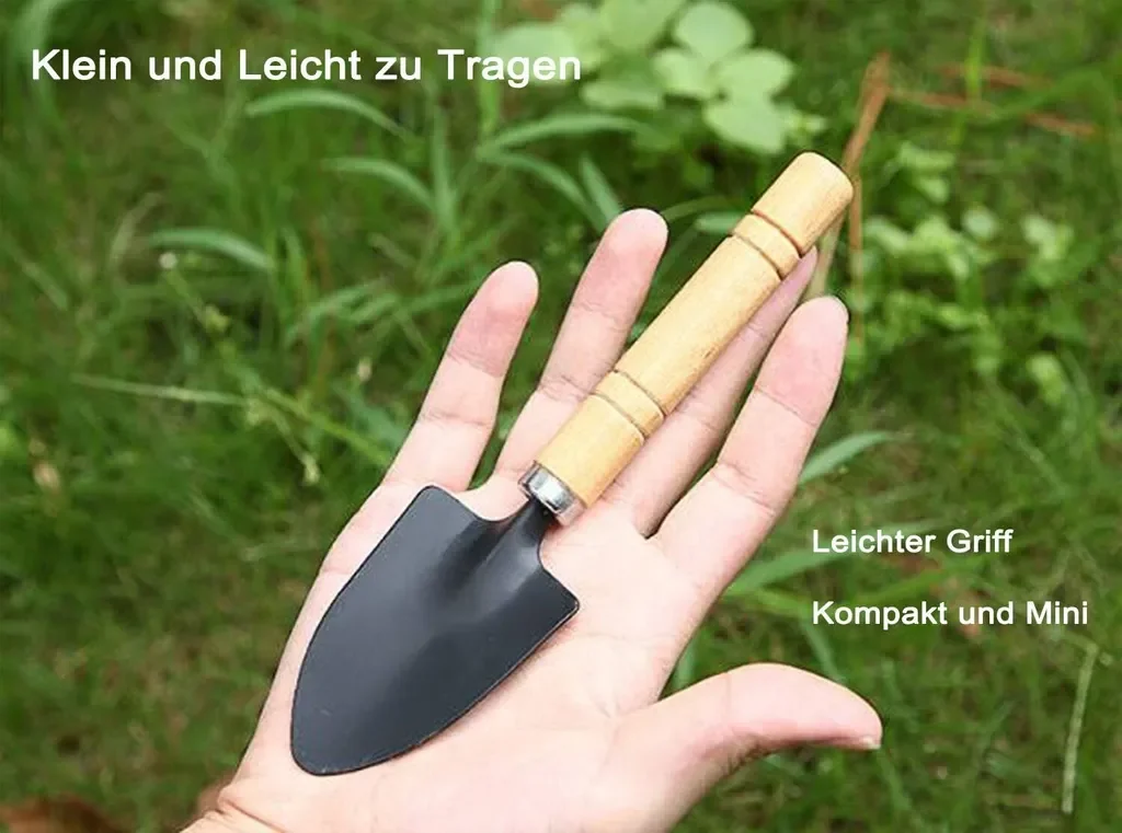 Zimtky Mini Gartenset 3 Stück Schaufel Spaten Rechen Bonsai Holzgriff