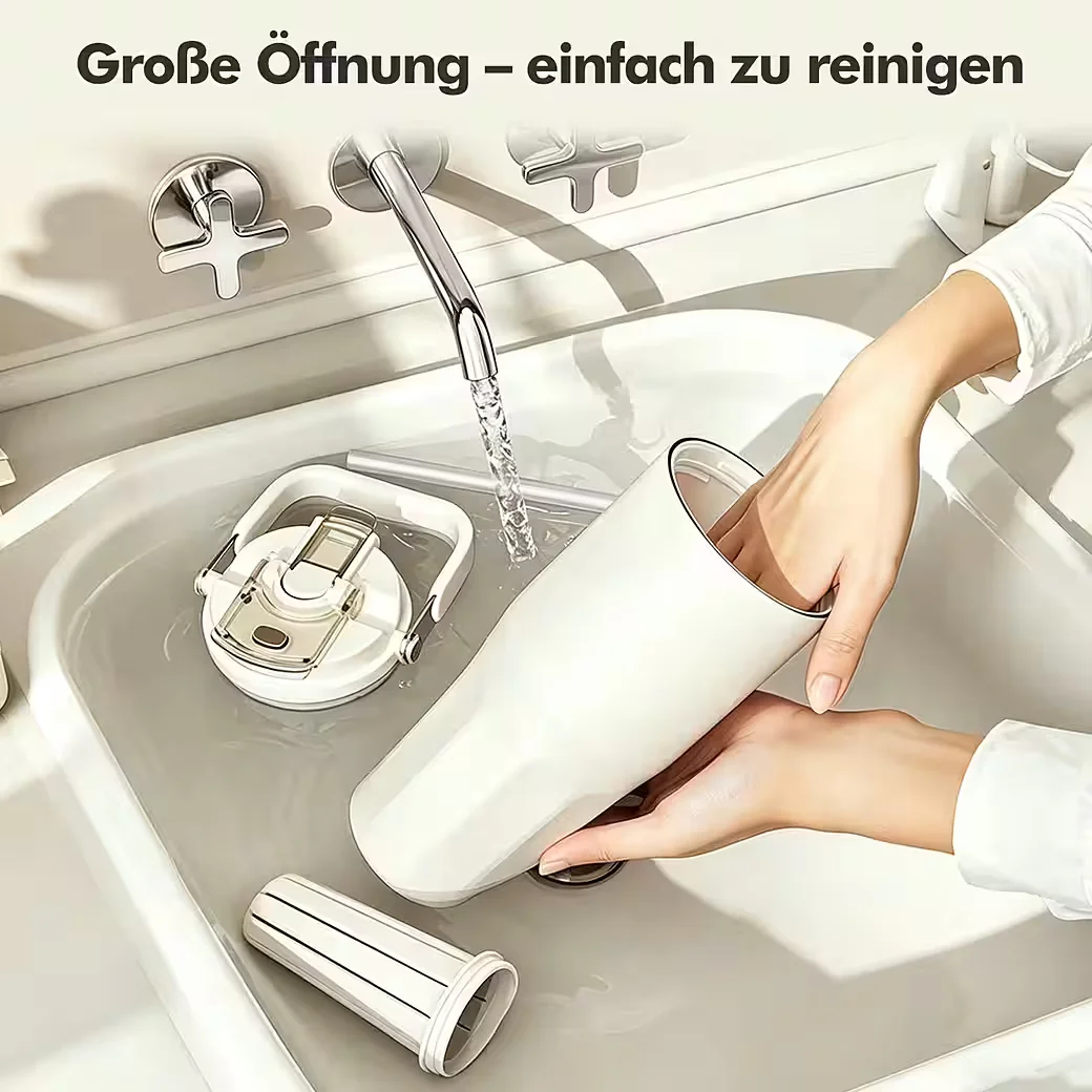 OSTWOLKE Isolierflasche Thermobecher mit Strohhalm und Henkel