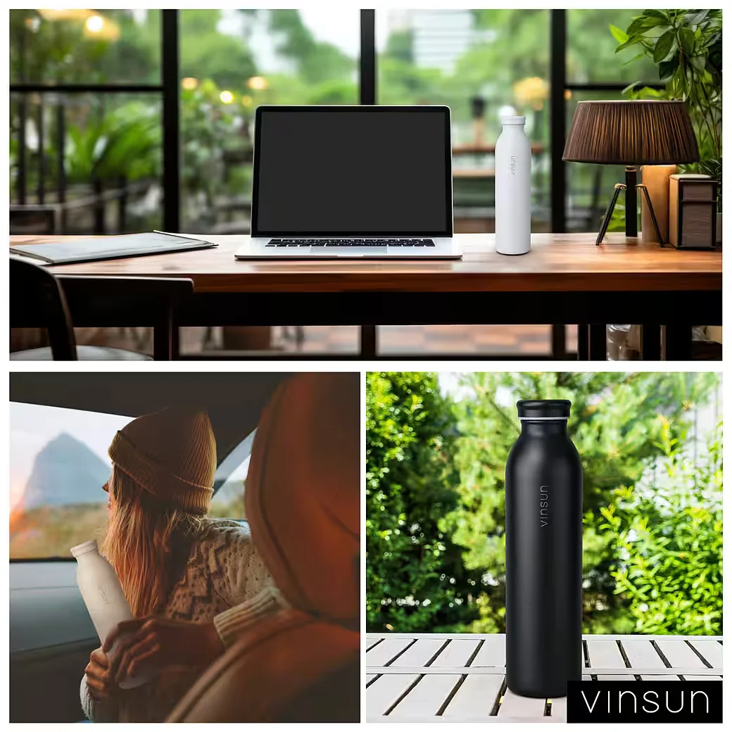 VINSUN Thermoflasche Edelstahl 600 ml doppelwandig BPA frei