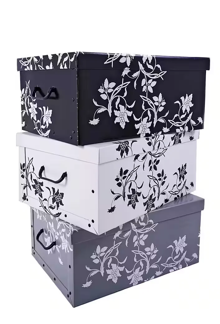 Spetebo Aufbewahrungsboxen 3er Set Blumenmuster 49x39x24 cm