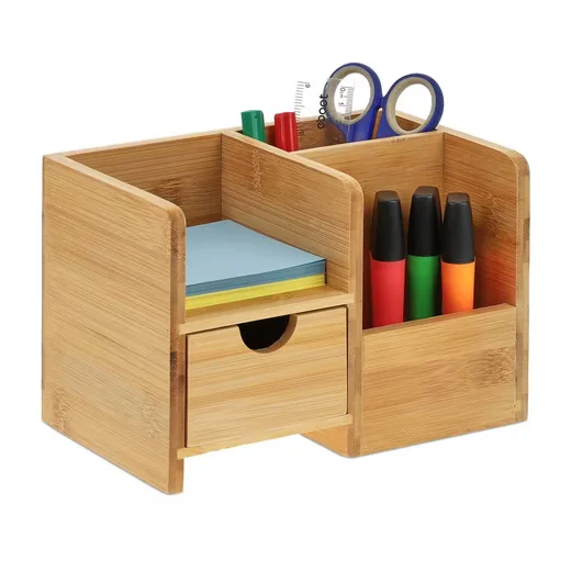 Relaxdays Schreibtisch Organizer Bambus Stiftehalter