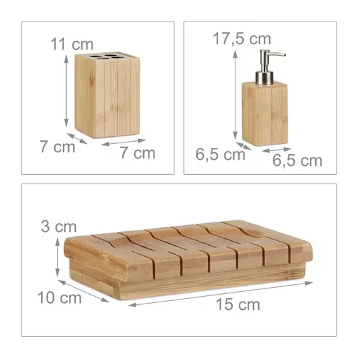 Relaxdays Badaccessoires Bambus Badezimmer 3er Set