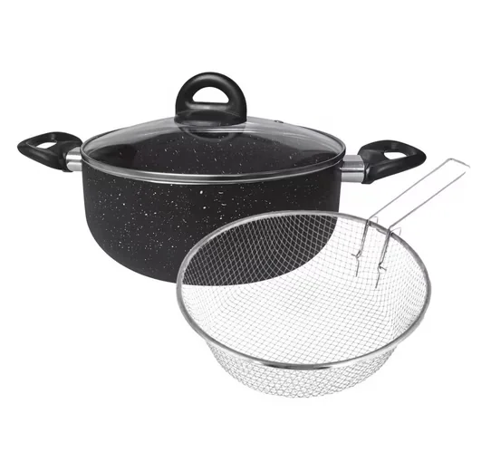 CHEFFINGER Frittiertopf Set 24 cm mit Korb Induktion Fritteuse