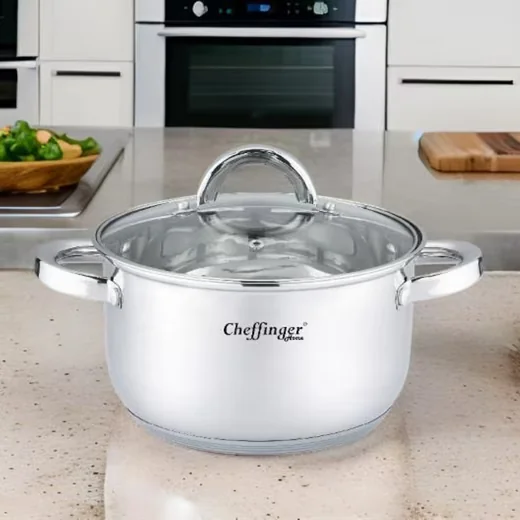 CHEFFINGER Kochtopf mit Glasdeckel aus Edelstahl für alle Herdarten