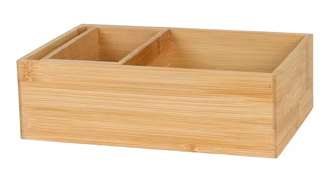 BURI Aufbewahrungsboxen Bambusholz 2er Set für Kosmetik Badezimmer
