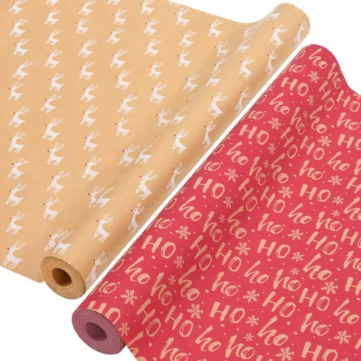 LUXUSKOLLEKTION Weihnachtspapier Kraftpapier Rentiere Schneeflocken