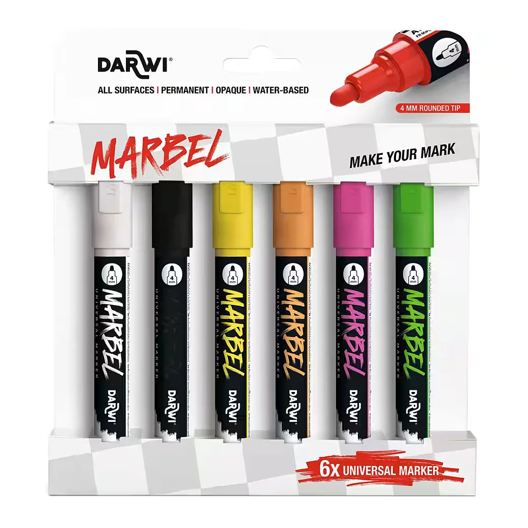 DARWI Permanentmarker Set 6 Acrylmarker Neon Rundspitze 4 mm