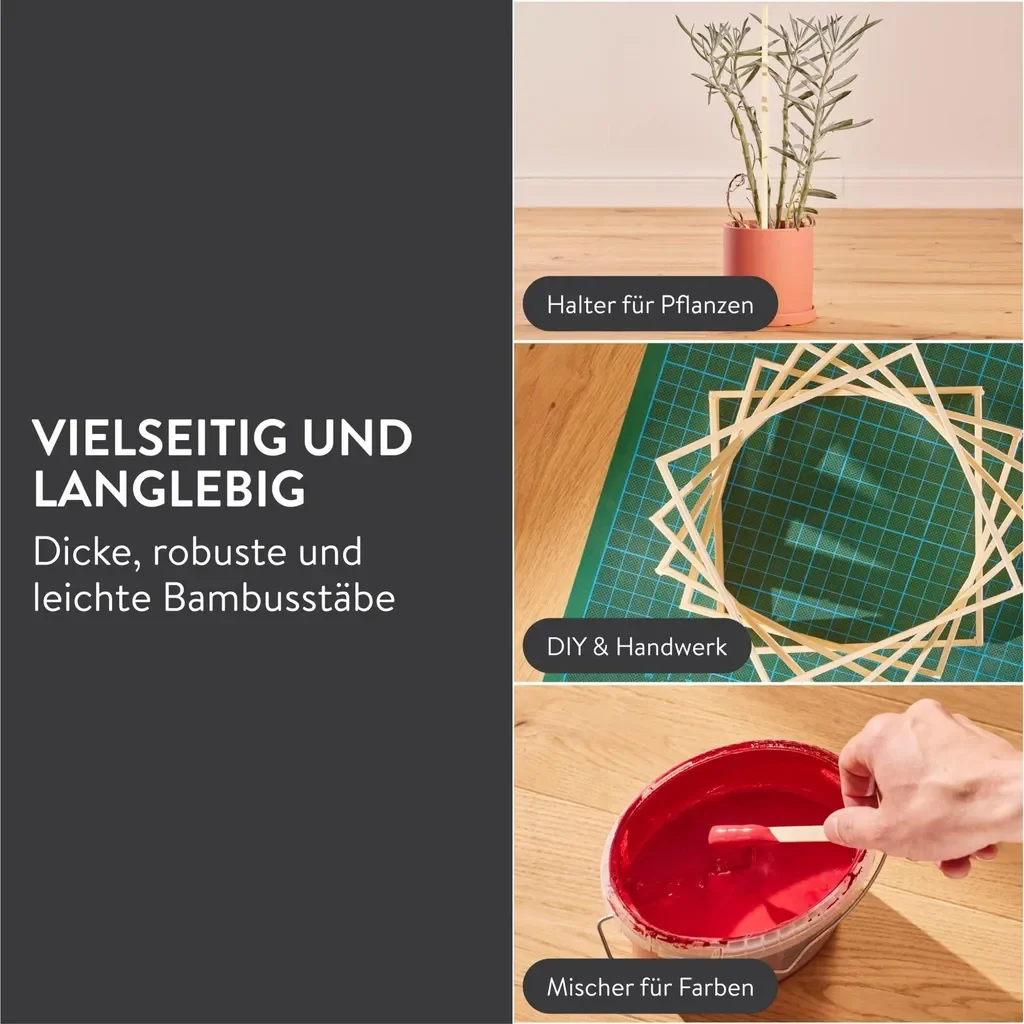 Belle Vous Bambus Holzstäbchen 40 cm 100er Pack Basteln Naturholz