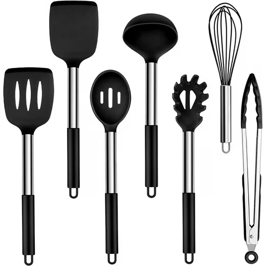 LUXUSKOLLEKTION Kochbesteck-Set 7-tlg. Antihaft Silikon Edelstahl