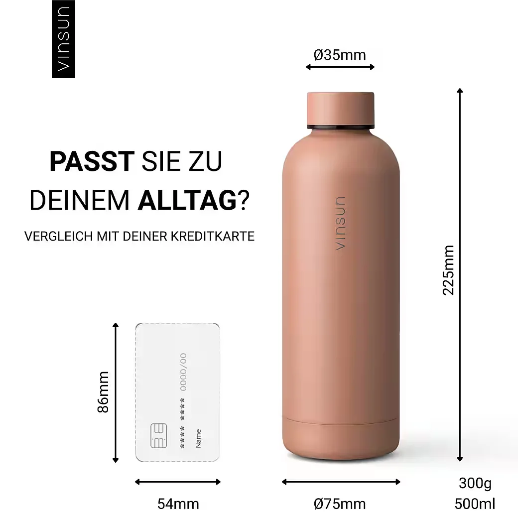 VINSUN Isolierflasche Edelstahl 500 ml kohlensäurefest BPA frei