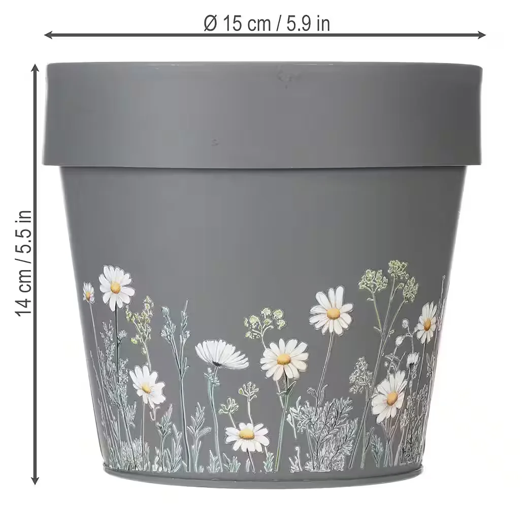 Viana Übertopf Metall-Blumentopf mit Wiesenblumen, 3er-Set Balkon