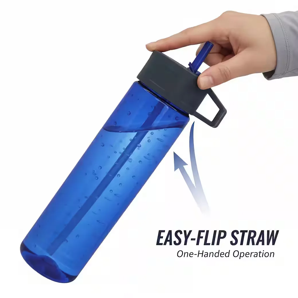 NORSKSKIN Trinkflasche 750 ml mit Trinkhalm, Klappverschluss, BPA-frei