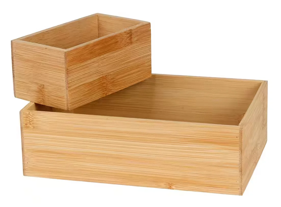 BURI Aufbewahrungsboxen Bambusholz 2er Set für Kosmetik Badezimmer