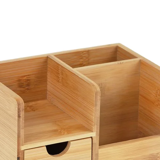 Relaxdays Schreibtisch Organizer Bambus Stiftehalter