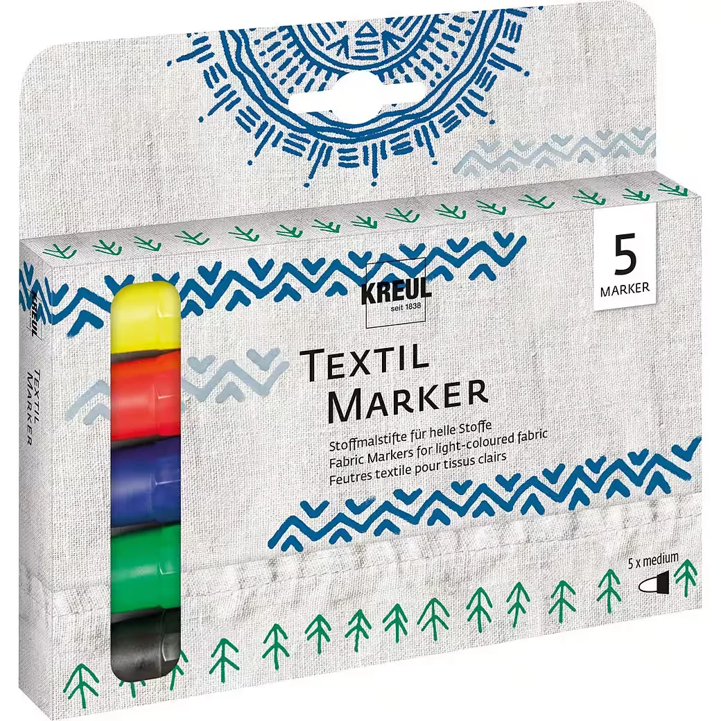 C. KREUL Textilmarker Medium, 5er Set im Kartonetui