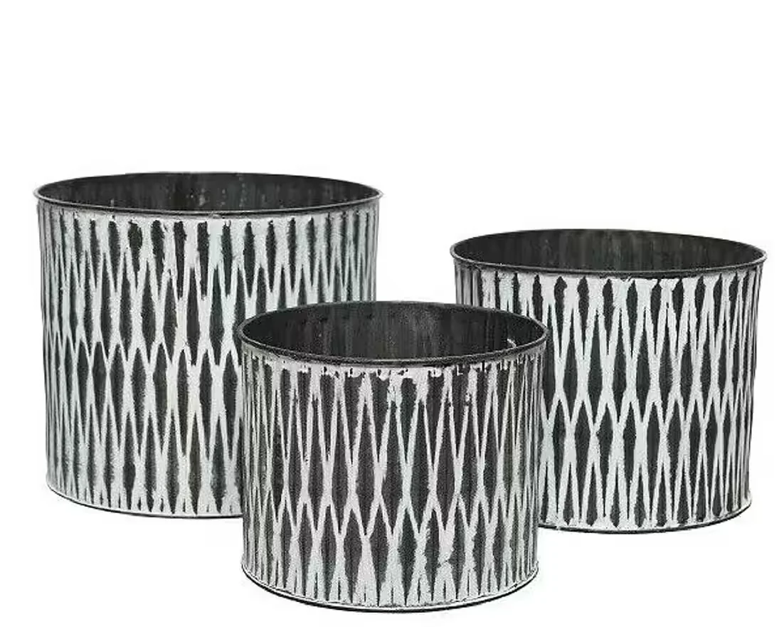 KAEMINGK Übertopf Blumentopf Zink weiß gebleicht 3er Set