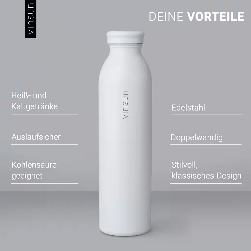 VINSUN Thermoflasche Edelstahl 600 ml doppelwandig BPA frei