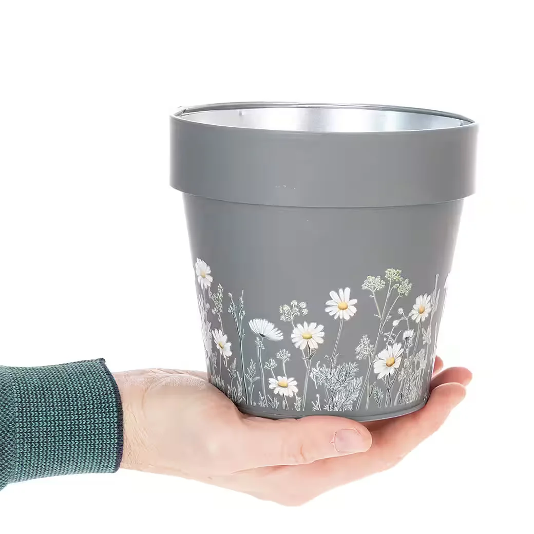 Viana Übertopf Metall-Blumentopf mit Wiesenblumen, 3er-Set Balkon