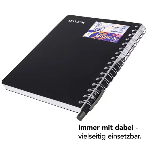 WESTCOTT Notizblock A5 kariert, 200 Seiten, perforiert, Spiralbindung