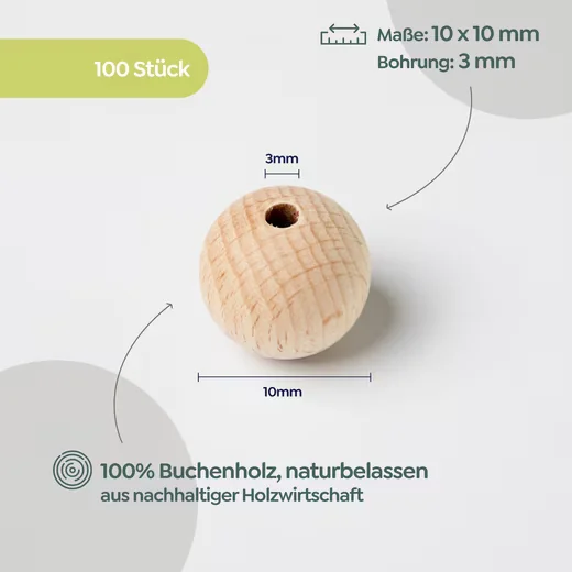 CANDINI Bastelperlen Holzkugeln Buchenholz zum Basteln und Makramee