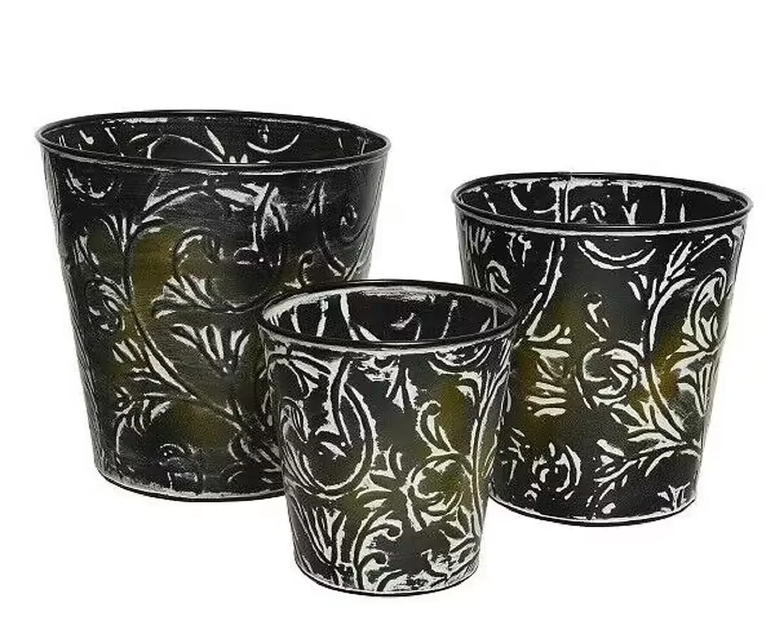 KAEMINGK Übertopf Blumentopf Zink rund dunkelgrau 3er Set