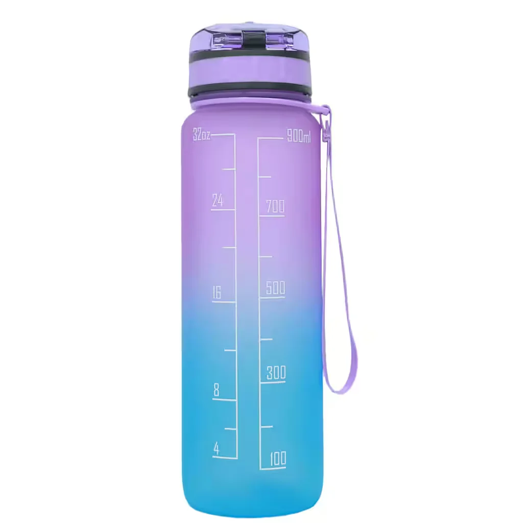 CHICFURN Trinkflasche 946 ml Tritan BPA-frei Strohhalm Zeitskala