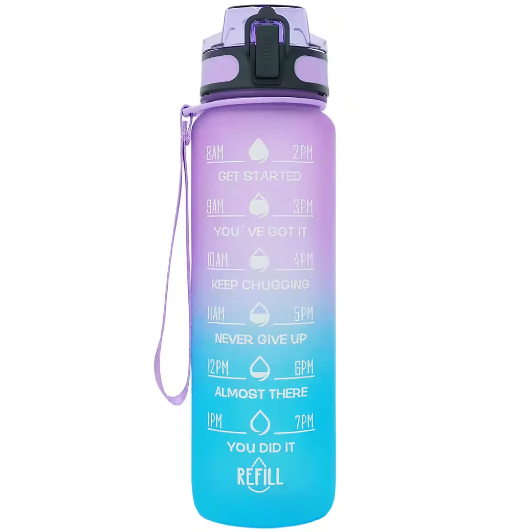 CHICFURN Trinkflasche 946 ml Tritan BPA-frei Strohhalm Zeitskala